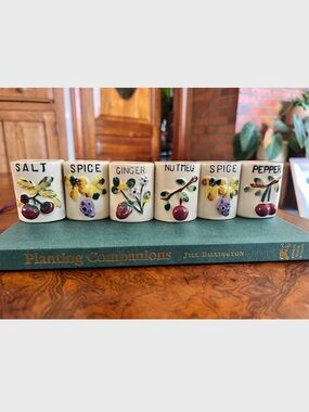 Vintage Hand-Painted Ceramic Spice Jar Set in Cream – 6-Piece